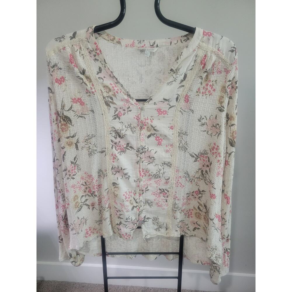 Lucky Brand Size XL/TG Coral & Cream Printed Floral 3/4 Sleeve Top EUC